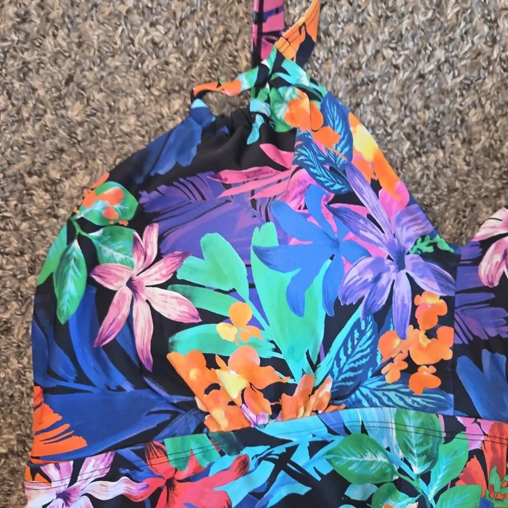 Swimsuits For All Women's Size 24 Two-Piece Tankini Swimsuit Set Tropical Floral